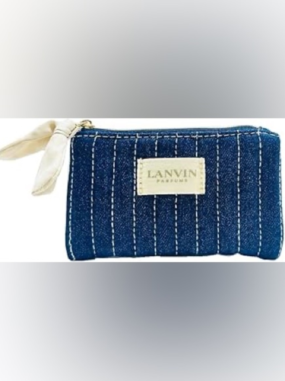 Lanvin Blue Denim Pinstripe Zip Change pouch